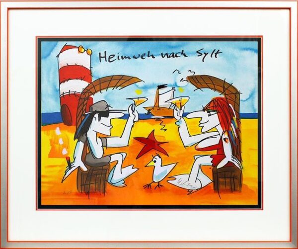 Udo Lindenberg HEIMWEH NACH SYLT - original Grafik handsigniert-silber-orange