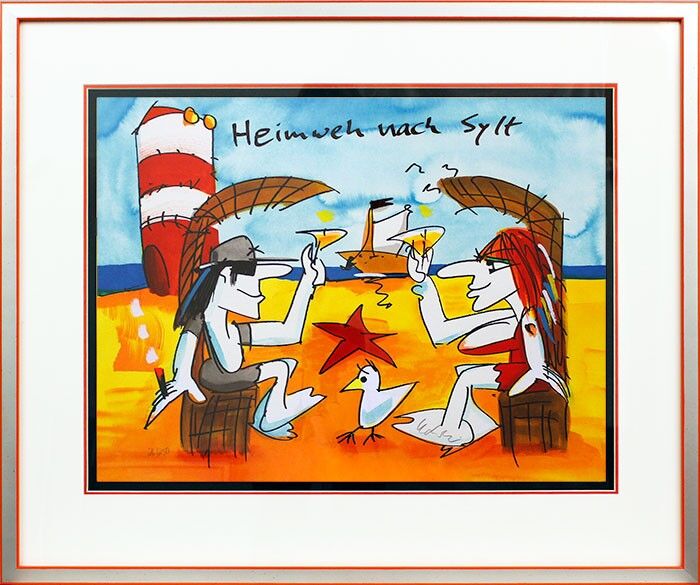 Udo Lindenberg HEIMWEH NACH SYLT - original Grafik handsigniert-silber-orange