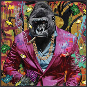 Modernes Leinwandbild - GENTLEMAN GORILLA - handüberarbeitete Mischtechnik