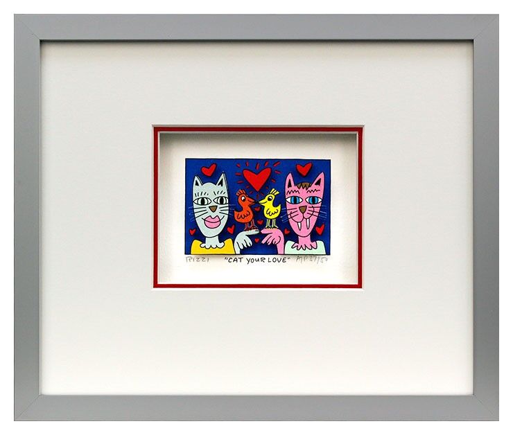 James Rizzi - CAT YOUR LOVE - Original 3D Bild drucksigniert-alurahmen-AP Exempl...