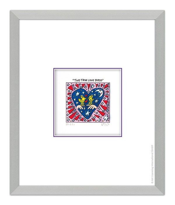 James Rizzi - TWO TRUE LOVE BIRDS - Original 3D Bild drucksigniert-alurahmen-Nor...