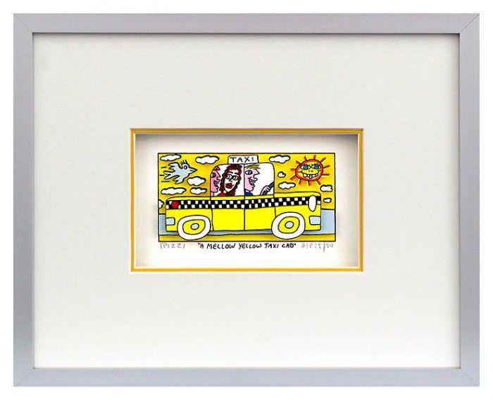 James Rizzi A MELLOW YELLOW TAXI CAB. 3D Bild drucksigniert-alurahmen-Normale Nu...