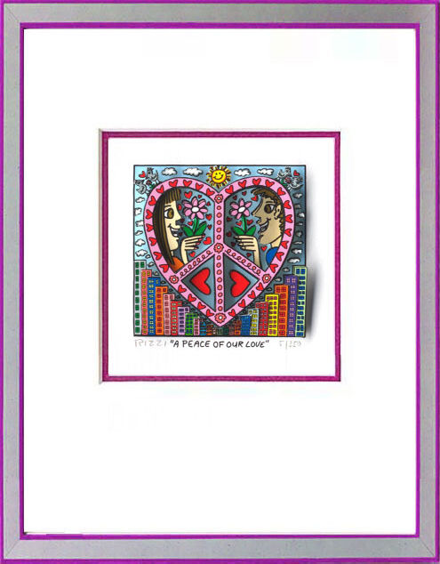 James Rizzi - A PEACE OF OUR LOVE - Original 3D Bild drucksigniert-Silber-violet...