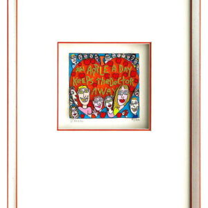 James Rizzi AN APPLE A DAY KEEPS THE DOCTOR AWAY. Orig. 3D Collage drucksigniert...