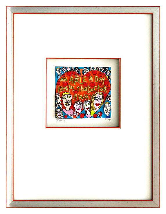 James Rizzi AN APPLE A DAY KEEPS THE DOCTOR AWAY. Orig. 3D Collage drucksigniert...