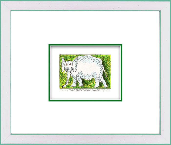 James Rizzi - AN ELEPHANT NEVER FORGETS  - Original 3D Bild drucksigniert-silber...
