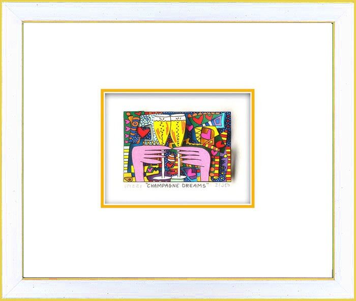 James Rizzi - CHAMPAGNE DREAMS - Original 3D Bild drucksigniert-silber gelb-Norm...