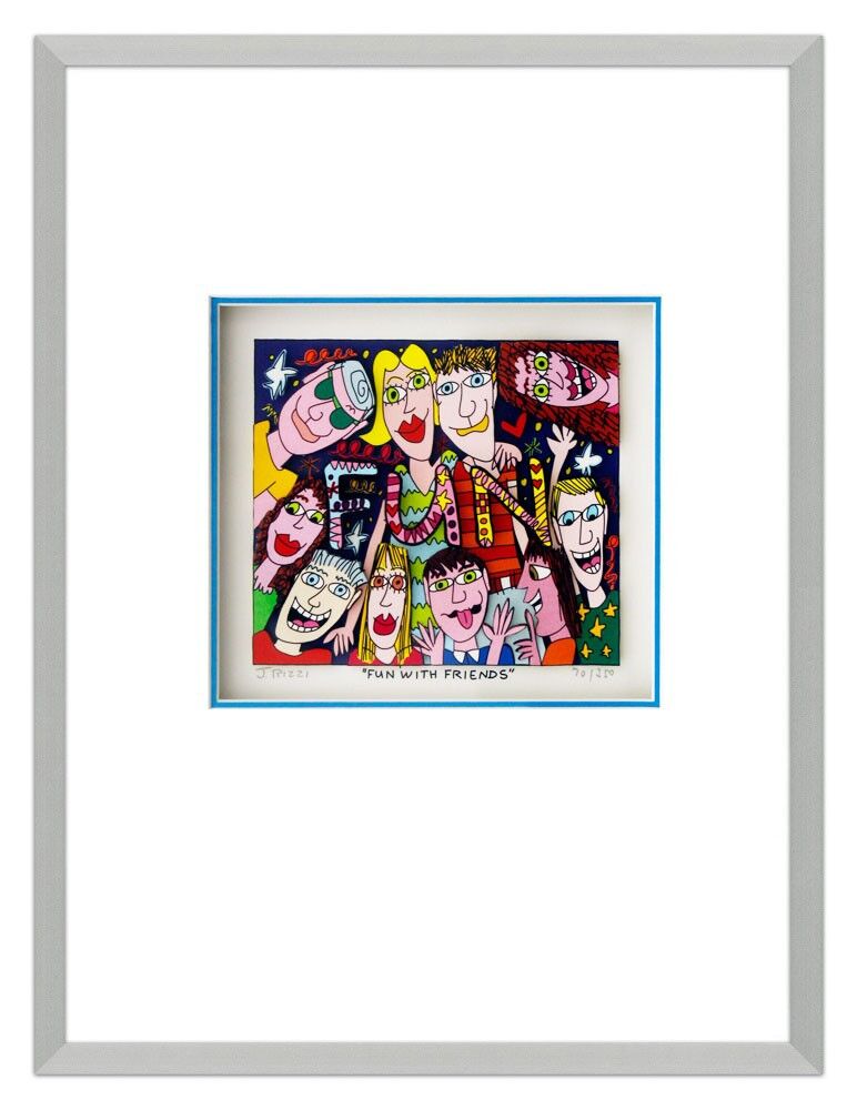 James Rizzi - FUN WITH FRIENDS - Original 3D Bild drucksigniert-alurahmen-Normal...