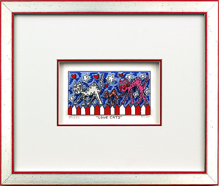 James Rizzi - LOVE CATS - Original 3D Bild drucksigniert-Silber-rot-Normale Numm...