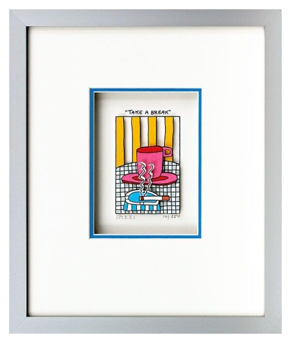 James Rizzi - TAKE A BREAK - Original 3D Bild drucksigniert-Silber-hellblau-Norm...