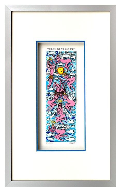 James Rizzi - THE ANGELS AND OUR BABY  - Original 3D Bild drucksigniert-alurahme...