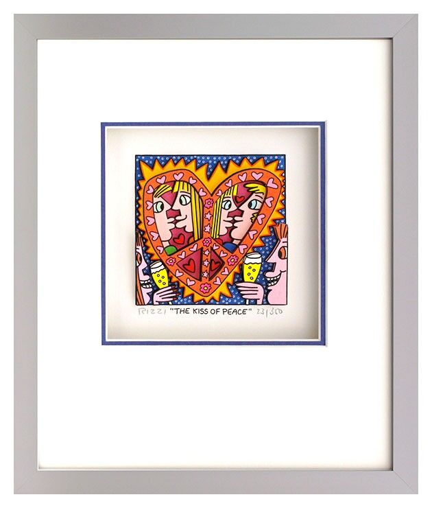 James Rizzi - THE KISS OF PEACE  - Original 3D Bild drucksigniert-alurahmen-AP E...