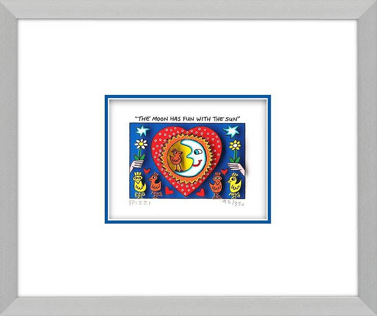 James Rizzi - THE MOON HAS FUN WITH THE SUN  - Original 3D Bild drucksigniert