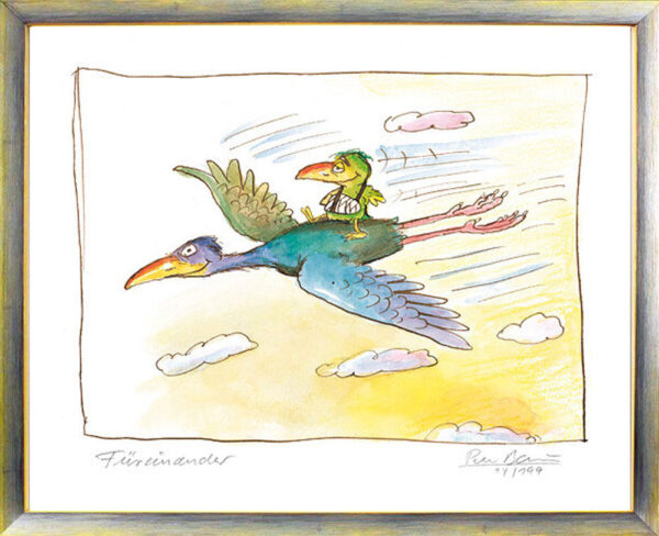 Peter Bauer - FÜREINANDER - Vögel - original Pigmentgrafik handsigniert