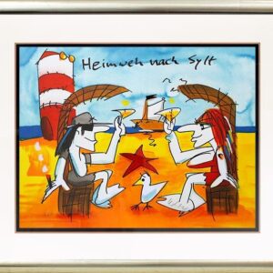 Udo Lindenberg HEIMWEH NACH SYLT - original Grafik handsigniert-Holzrahmen Silbe...